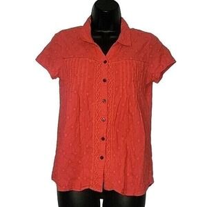 PRANA KATYA Short Sleeve Button Down Shirt Textured Coral Blouse XS breathable‎